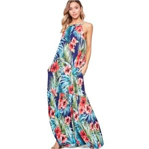 Promesa Tropical Floral Print Maxi Dress - Size Large